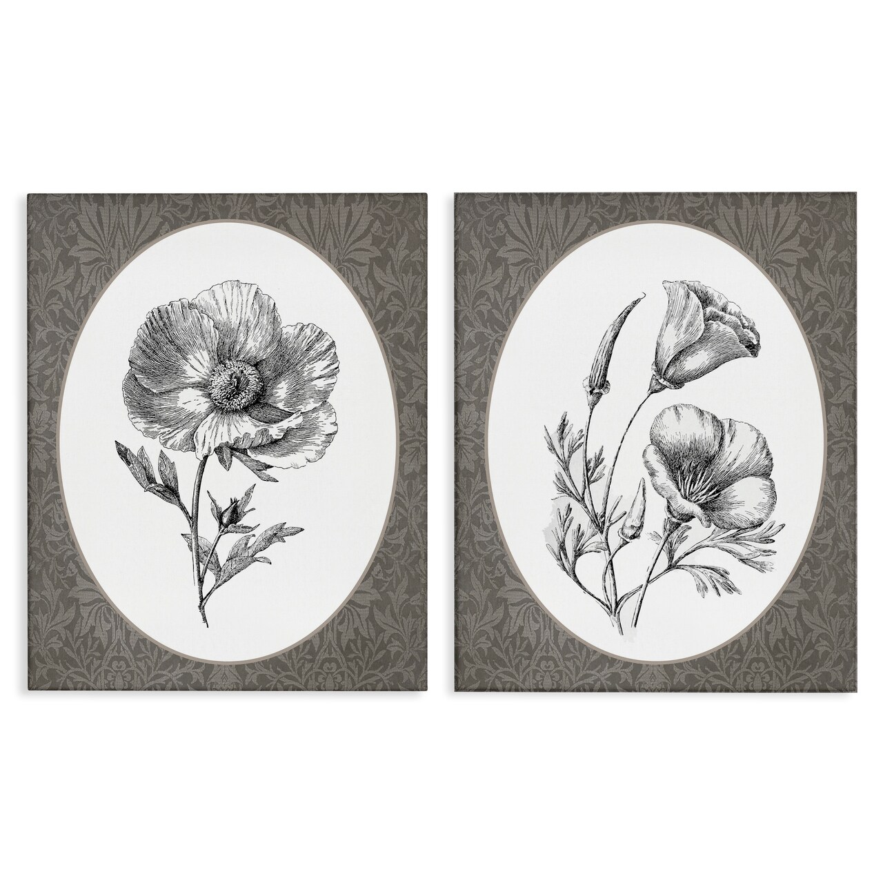 Stupell Industries Elegant Flower Spig Vignettes 2pc Canvas Set By Lettered and Lined